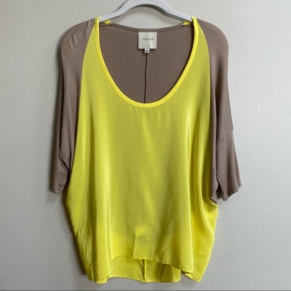 Mason Yellow & Taupe Mixed Media Dolman 3/4 Sleeve Top Size XS
